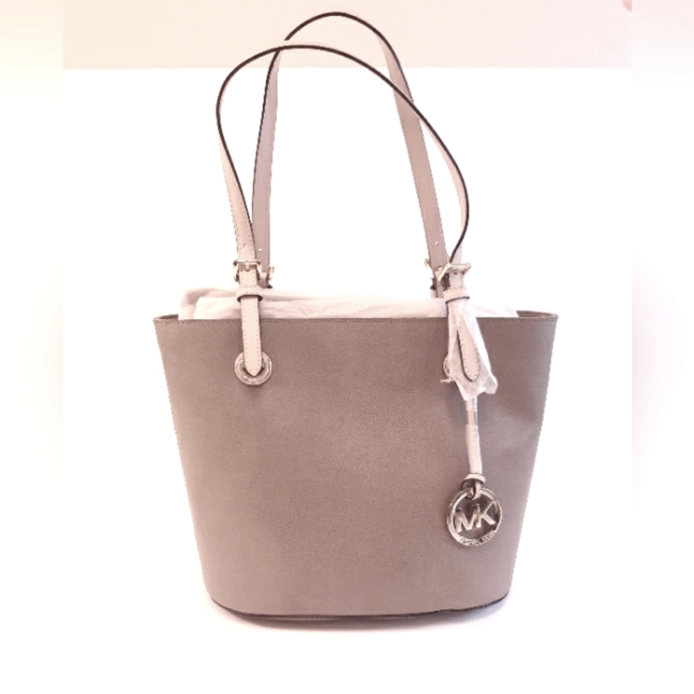 Michael Kors NWT Jetset Medium Tote Dark Dune Pebbled Leather Travel